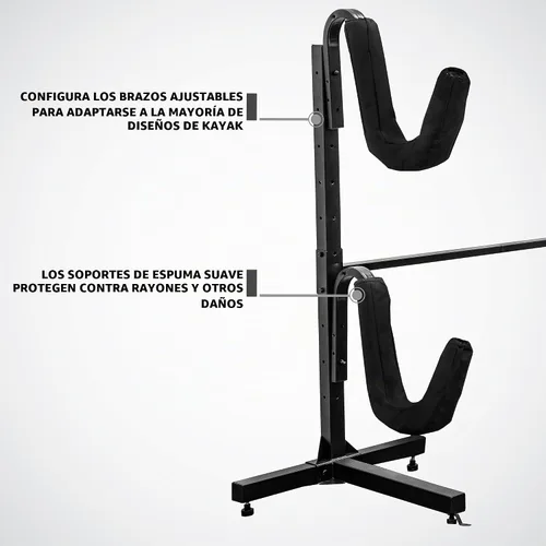Vista 4 de RaxGo - Estante de almacenamiento independiente para kayak, almacenamiento resistente para dos kayaks, SUP, canoa y tabla de remo para interiores