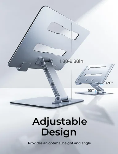 Vista 3 de Soporte ergonómico ajustable para computadora de escritorio, soporte plegable para computadora, atril de aluminio estable, soporte para portátil