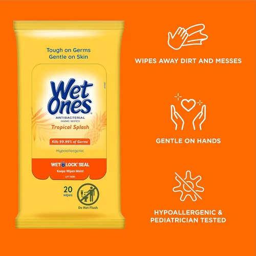Vista 5 de Wet Ones Paquete Mixto de 18 Piezas de Toallitas Húmedas para Humanos y Mascotas, Aroma Tropical Splash 10 Paquetes de Toallitas Antibacterianas