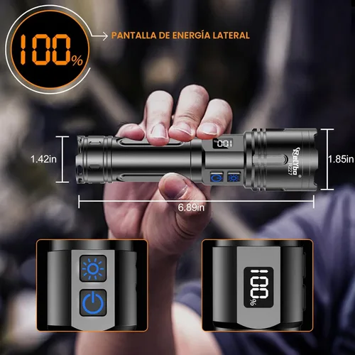 Vista 6 de Relybo - Linternas recargables de alto lúmenes, linterna LED de 100000 lúmenes Super Bright High Powered Flashlights, Long Rang 5000 FT, 2 Switch