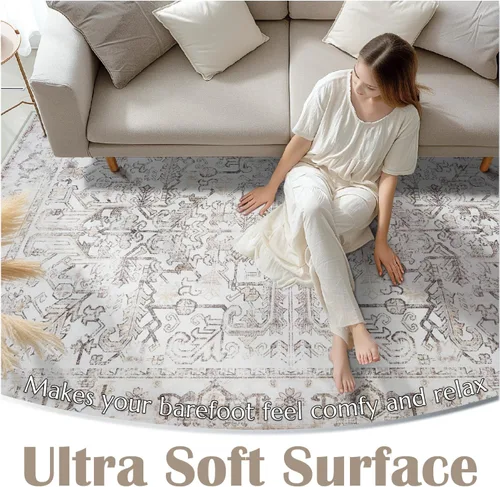 Vista 139 de jinchan Lima - Alfombra simétrica floral geométrica lavable, alfombra de entrada de medio círculo de 2 x 3, alfombra de media luna, suave y Azul