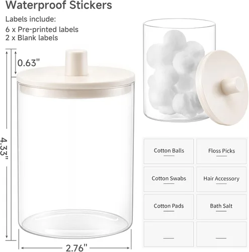 Vista 3 de TIPGO Dispensador de vidrio Qtip Holder – Tarro transparente de 10 onzas Crema