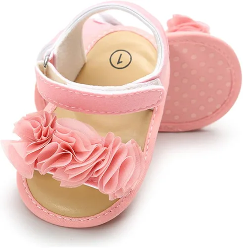 Vista 3 de Timatego Sandalias de verano para bebés y niñas con suela suave de flores para recién nacidos, zapatos de vestir para cuna