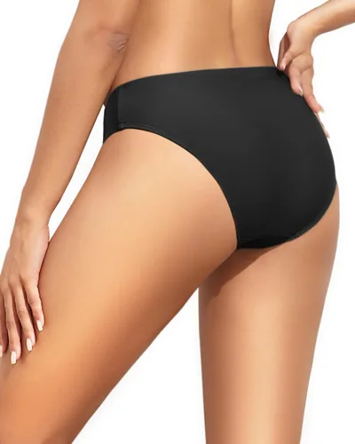 Vista 4 de Tempt Me Parte inferior de bikini con tiras para mujer, cobertura completa, parte inferior de traje de baño, parte inferior de bikini Negro-2
