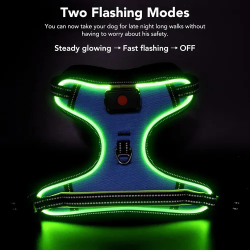 Vista 2 de Arnés de seguridad LED para perro, chaleco con luz para perro, arnés sin tirones, arnés recargable brillante para mascotas para caminar por la noche