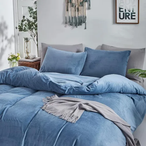 Vista 2 de Houseri Juego de Edredón de Terciopelo Azul Twin Azul Claro Esponjoso Juegos de Ropa de Cama Twin Azul Polvoriento Ropa de Cama de Franela Niños