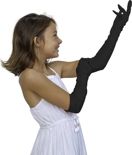 Vista 3 de Skeleteen Guantes de ópera de satén negro, guantes de codo flapper de los años 20, 1 par, Negro
