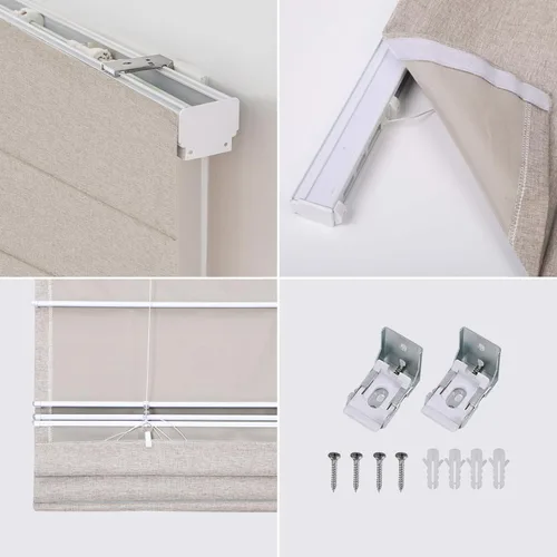 Vista 5 de Persianas romanas opacas sin cordones, persianas de oscurecimiento de habitación color beige para ventanas, fáciles de instalar, con aislamiento
