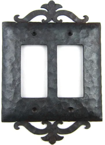 Vista 3 de Cubierta de placa de interruptor de doble decoración de hierro forjado con desplazamiento español EPH25 (negro)