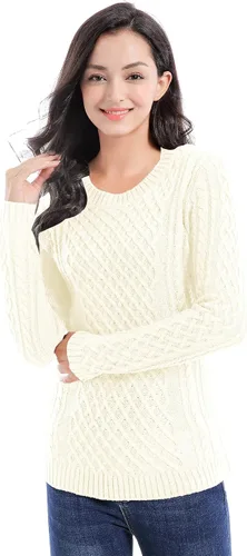Vista 2 de v28 - Suéter elástico de punto trenzado con cuello redondo y manga larga para mujer