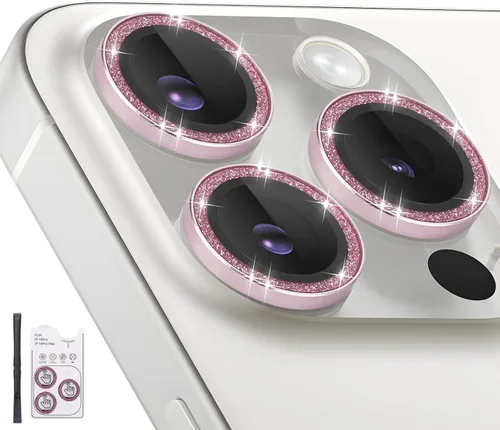 Vista 19 de Protector de lente de cámara para iPhone 16 Pro/iPhone 16 Pro Max, protector de lente de anillo de cámara de vidrio templado individual con bandeja