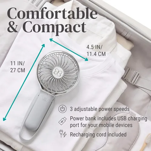 Vista 4 de KidCo Buggygear - Ventilador turbo recargable USB de 3 velocidades con banco de energía y linterna LED, equipo de buggy, color blanco/negro