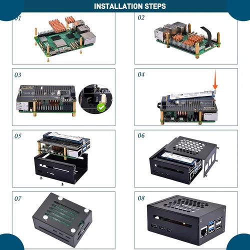 Vista 7 de GeeekPi Carcasa metálica con placa periférica N04 PCIe M.2 Key-M NVMe SSD PCIe para Raspberry Pi 5