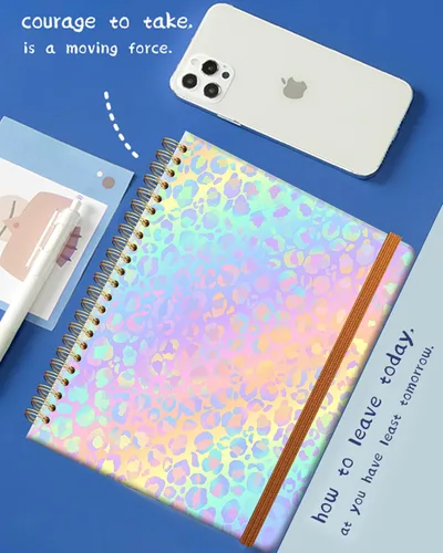 Vista 3 de Cuaderno de escritura en espiral a rayas, diario universitario forrado de tapa dura A5 para mujeres y niñas, encuadernación fuerte de doble alambre