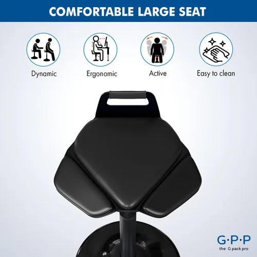 Vista 6 de Taburete de escritorio de pie – Silla ergonómica giratoria de 360° con altura ajustable (19.6–29.8 pulgadas) para sentarse o inclinarse cómodamente