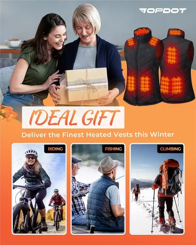 Vista 7 de Topdot Chaleco térmico para mujer con batería de 7.4 V 10000 mAh, 8 paneles de calefacción, chaleco eléctrico ligero para mujer