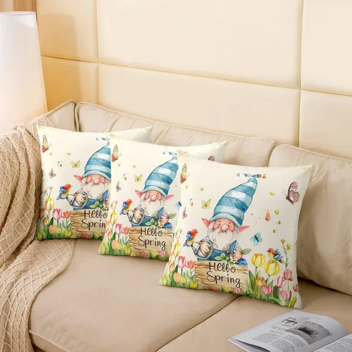 Vista 4 de Fundas de almohada de gnomo de tulipán, fundas de almohada florales de mariposa para sofá de cama del hogar, fundas de almohada cuadradas