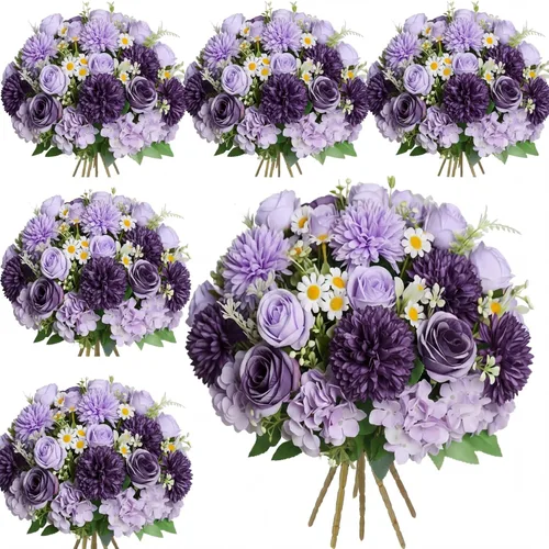Vista 16 de Tigeen - Ramo de flores artificiales para boda, 6 paquetes, color azul