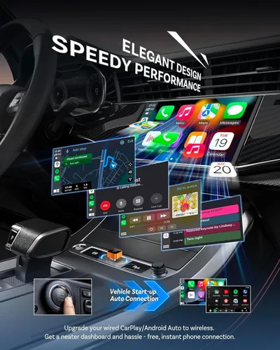 Vista 2 de Adaptador inalámbrico CarPlay 2026 para iPhone, 2 en 1 Plug and Play, convierte con cable a CarPlay inalámbrico Android Auto, conexión automática