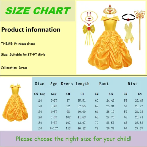 Vista 6 de ZALOORIY Disfraz de princesa de Bella para niñas, con accesorios
