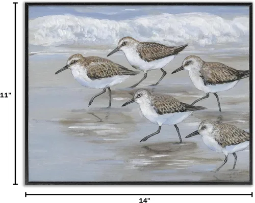 Vista 11 de Stupell Industries 'Sandpiper Bird Flock Marching Beach Coast Waves ', arte giclée enmarcado, negro, 14 x 11 pulgadas, fácil de colgar y resistente