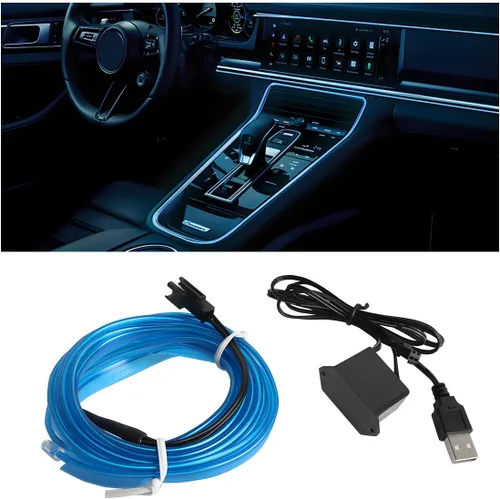 Vista 13 de Tira de luces LED de cable EL, tira de luz de neón automática USB de 10 pies/3M con borde de costura, kits de iluminación ambiental