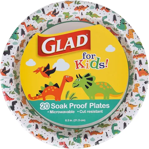Vista 8 de Glad Platos de papel desechables con diseño de dinosaurio para niños, 7 pulgadas, platos de papel para niños a prueba de remojo y aptos