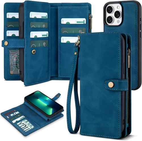 Vista 26 de TwoHead Funda tipo cartera para iPhone 12 Pro Max con tarjetero, funda magnética desmontable para teléfono 12 Pro Max, piel sintética, a prueba