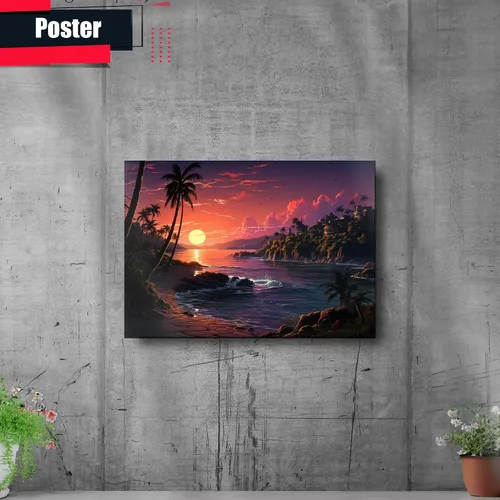 Vista 2 de Neon Sunset Vibes Florida Synthwave Sunset Framed poster Print, Retro Miami Style Wall Art, poster Prints, Art Decor