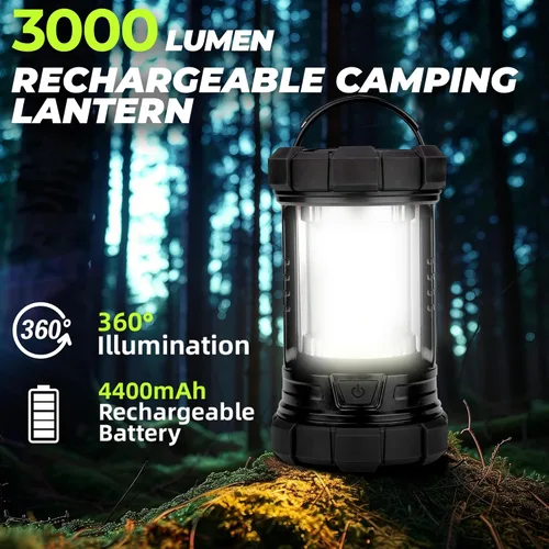 Vista 2 de Favourlite 3000LM - Linterna de camping con luz roja, recargable, color negro