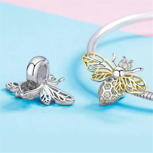 Vista 2 de BISAER Abalorio de plata de ley 925 con cuentas de cristal azul Hamsa para pulsera Pandora