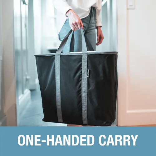 Vista 3 de CleverMade Cesta plegable para ropa sucia – Contenedor organizador de almacenamiento de 64 litros, paquete de 2 unidades color negro medianoche gris