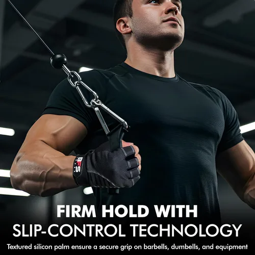 Vista 3 de Guantes de gimnasio para levantamiento de pesas, guantes de entrenamiento con protección completa de la palma, guantes de fitness transpirables
