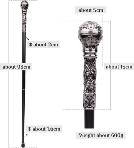 Vista 5 de Bastón redondo de lujo plateado con mango redondo para fiesta, bastón decorativo elegante Crosier Knob Walking Stick 36.6 in