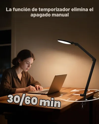 Vista 6 de Lámpara de escritorio LED de 10 W con abrazadera y brazo ajustable para oficina en casa, control táctil, luz de cuidado ocular para lectura con 5