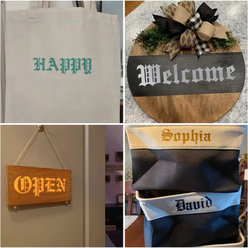 Vista 3 de Plantillas de letras del alfabeto de 1 pulgada para pintar, paquete de 70 plantillas de letras en inglés antiguo con números y letreros para pintar