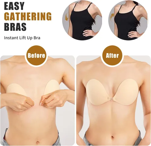 Vista 3 de FlexaStick Sticky Push up Bra, Invisible Strapless Bras for Backless Dresses with Reusable Adhesive & Nipple Covers (2 Pairs)