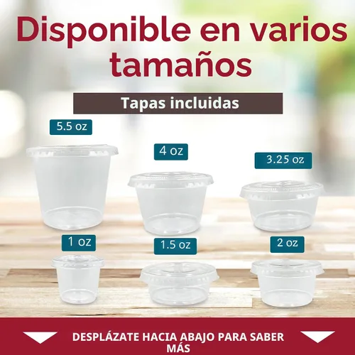 Vista 6 de Reli. Recipientes de condimentos de 4 onzas con tapas (100 juegos), ideales para salsa, soufflé, muestras, vasos de gelatina, plástico desechable
