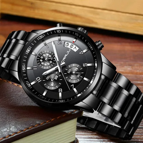 Vista 5 de CRRJU - Reloj de pulsera, de acero inoxidable para hombre, resistente al agua, cronógrafo, correa de acero inoxidable