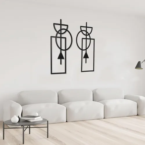 Vista 7 de Zzbakress Arte de pared, 2 piezas de decoración abstracta moderna geométrica de madera, 17.8 x 9.3 pulgadas, sala de estar, estilo 1