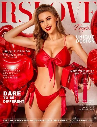 Vista 2 de RSLOVE Conjunto de lencería sexy para mujer, conjunto de sujetador y bragas de satén de 2 piezas