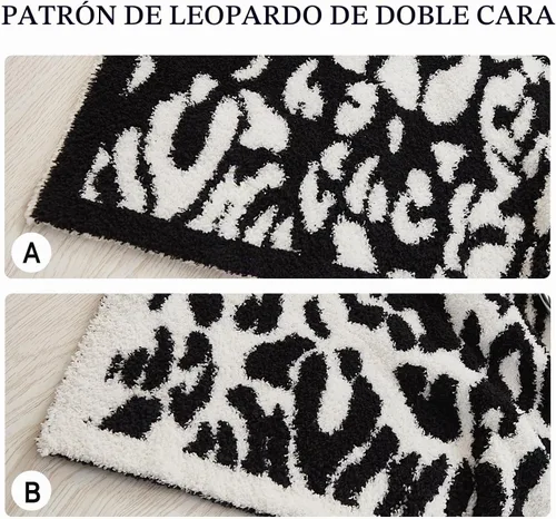 Vista 3 de MH MYLUNE HOME Manta de leopardo ultrasuave, color negro y blanco, 50 x 60 Leopardo Negro Blanco