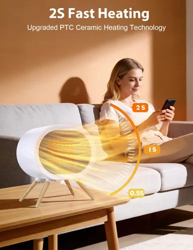 Vista 3 de Lindo calentador de espacio, calentadores de espacio portátiles para uso en interiores, calentador de escritorio eléctrico pequeño de 1000 W
