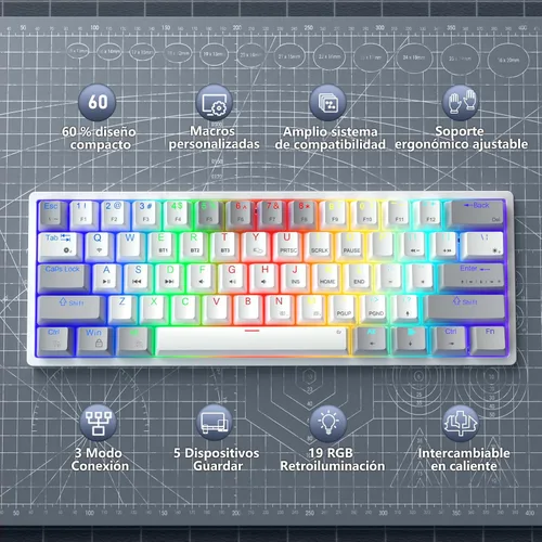 Vista 2 de SOLAKAKA Teclado y mouse inalámbricos RGB Bluetoothcableado2.4GHz