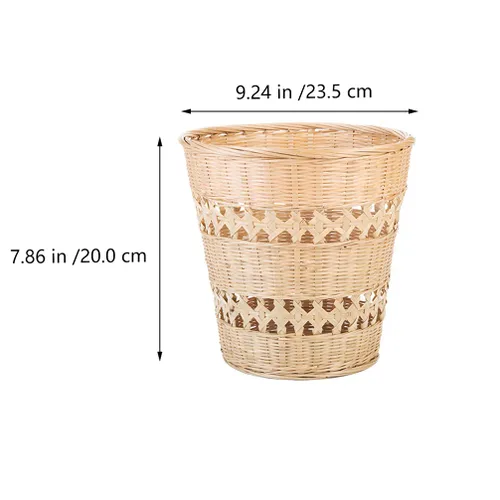 Vista 2 de Cabilock Bote de basura de bambú hecho a mano cesta tejida para el hogar basura, cesta de papel, contenedor de basura tejido de estilo rústico