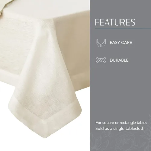 Vista 3 de Elrene Home Fashions Villeroy & Boch La Classica - Mantel de lino, ideal para comidas formales o uso diario, 70 x 96 pulgadas, color marfil