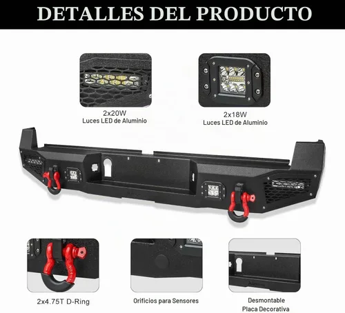 Vista 5 de Juego de parachoques delanteros y traseros compatible con T-acoma de 3ª generación 2016-2023, acero negro texturizado con placa de cabrestante y 7