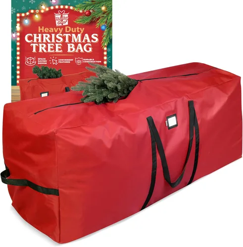 Vista 10 de Bolsa de Almacenamiento de Navidad de Servicio Pesado que se Adapta a Árboles Artificiales de hasta 7.5 pies de Altura, Impermeable con Asas Verde