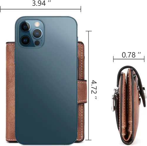 Vista 3 de BROMEN Billeteras pequeñas para mujer, con bloqueo RFID, de cuero, plegable, con cremallera, bolsillo para monedas, tarjetero con ventanas