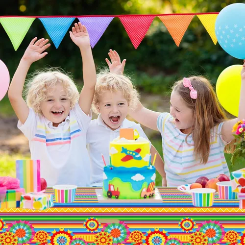 Vista 5 de Lide Road Mantel de plástico para fiesta de México, 2 piezas, fundas de plástico para mesa de fiesta de México, mantel desechable para decoración